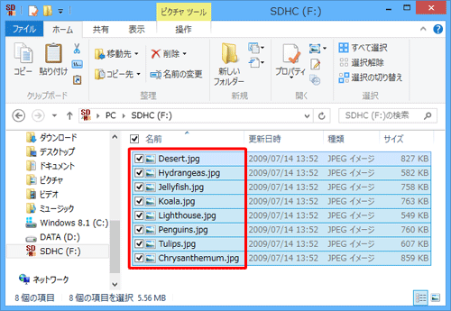 コピーしたいファイルやフォルダーを選択します