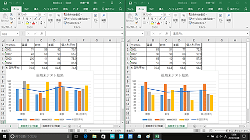同じブック内にある複数のシートを並べて比較する（例）
