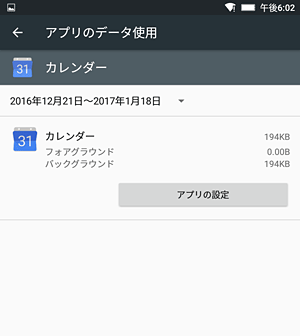 アプリが使用しているデータ量が表示されます