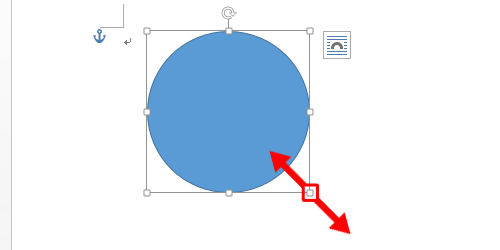 描画した正円や正方形のサイズを変更するには、図形の四隅にある「□」を、「Shift」キーを押しながらドラッグして調整します