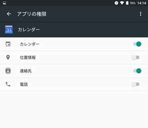 アプリの権限が表示されます。