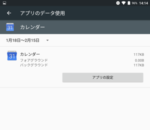 アプリが使用しているデータ量が表示されます