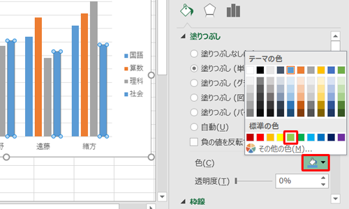 「色」ボックスから任意の色をクリックします