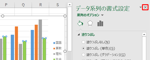 「データ系列の書式設定」の「×」（閉じる）をクリックします