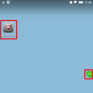 McAfeeリブセーフが利用開始されると、ホーム画面に「McAfee Security」アイコンとウィジェットが表示されます