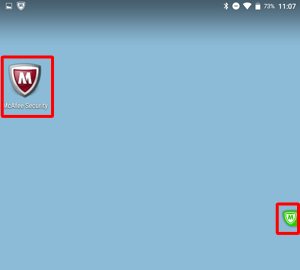 McAfeeリブセーフが利用開始されると、ホーム画面に「McAfee Security」アイコンとウィジェットが表示されます