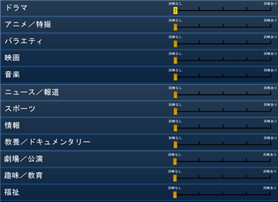 選択できるジャンルの一覧