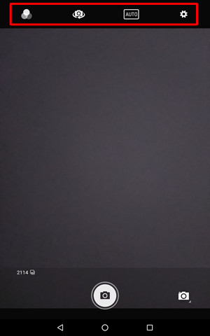 画面上部のアイコンから、撮影モードや効果オプションなどを設定できます