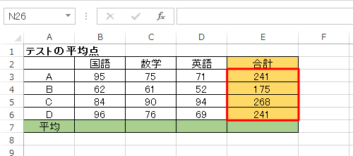 セルに合計の値が表示されたことを確認します
