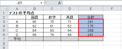 セルに合計の値が表示されたことを確認します
