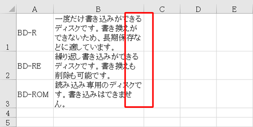 この時点で「OK」をクリックすると、文字列がセル内で折り返して表示されますが、各行の右端がそろわない場合があります