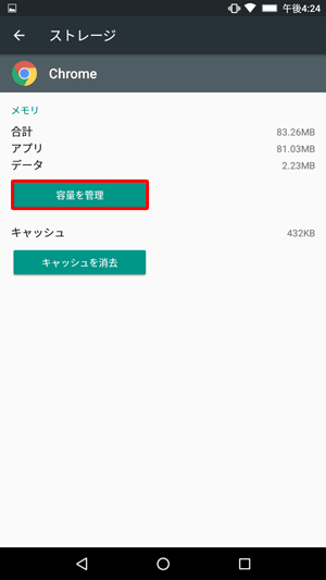 「データ」欄から「容量を管理」をタップします