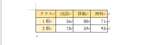 表が挿入されている文書を表示します