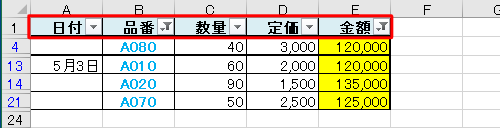 「フィルター」が設定されたファイルを開きます