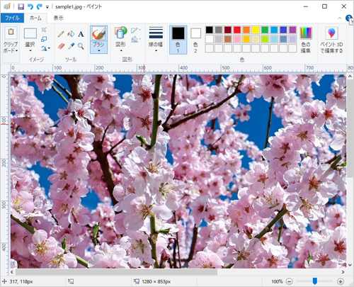 ペイントを起動して、挿入先となる写真や画像のファイルを開きます