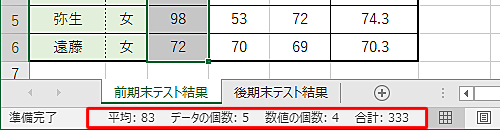 手順2で選択した項目がステータスバーに表示されていることを確認します