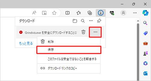「（選択した視覚エフェクト名）を安全にダウンロードすることはできません」が表示されるので、「その他のオプション」をクリックし、「保存」をクリックします