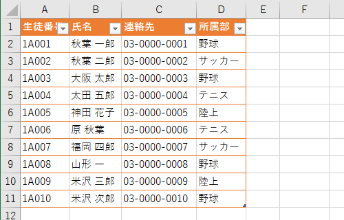 任意の表を表示します