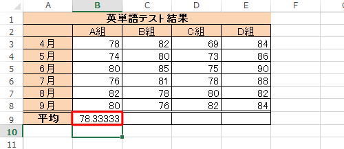 平均値が入力されたことを確認します