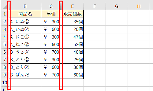 先頭の行や列が非表示になっているシートを表示します