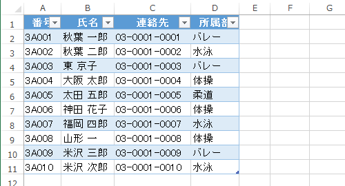 任意の表を表示します