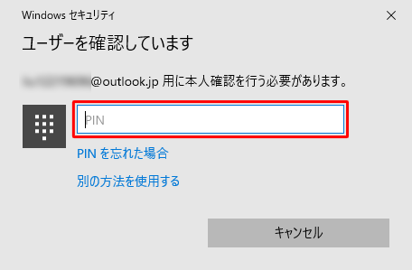 パスワードまたはPINを入力し、「サインイン」をクリックします