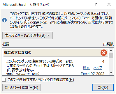 「互換性チェック」ダイアログボックス（一例）