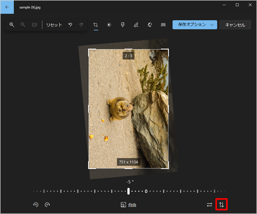 画像を水平方向に反転する場合は、「アイコン」を1回クリックし、画像を垂直方向に反転する場合は、「アイコン」を1回クリックします