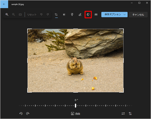 画面上部の「アイコン」（調整）をクリックします