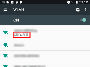 誤ったパスワードを入力すると、「認証に問題」と表示されます