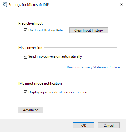 英語で表示される状態（一例）