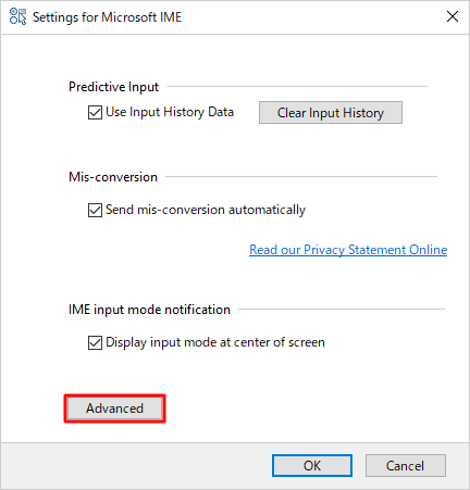 「Advanced」をクリックします