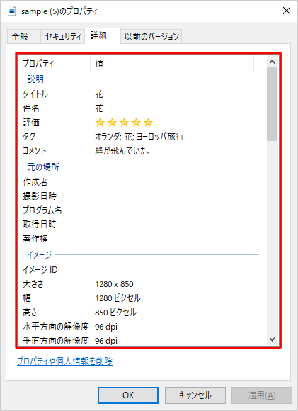 「詳細」が表示され、詳細情報が確認できます