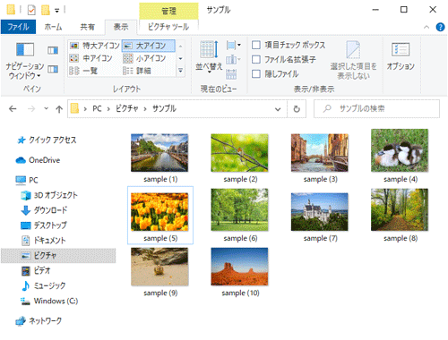 ファイルやフォルダーが、指定した項目順に並べ替えられたことを確認してください