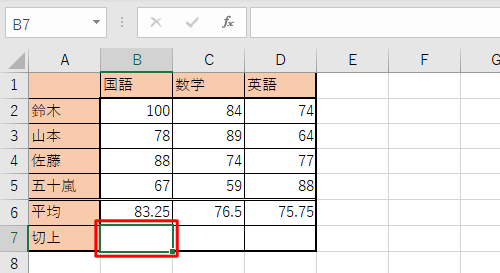 小数点を切り上げた値を表示するセルをクリックします