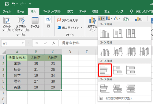 「集合横棒」をクリックします