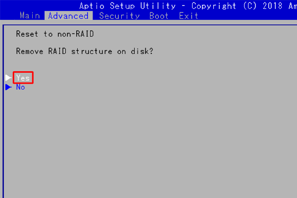 「Yes」に合わせ、「Enter」キーを押します