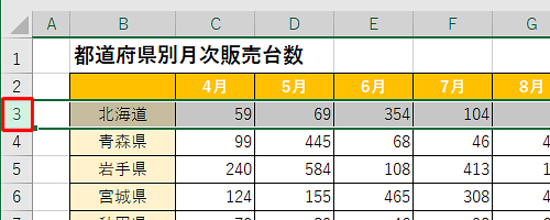 固定表示したい行の、1行下の行番号をクリックします
