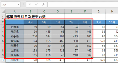 印刷したいセルを範囲選択します