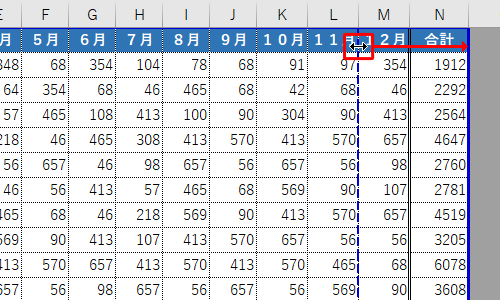 改ページの位置を変更するには、表示したいセルまで破線をドラッグします