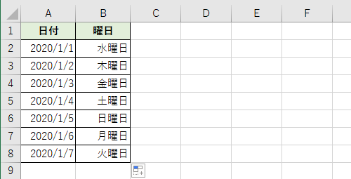 入力した日付に対する曜日が表示されたことを確認してください