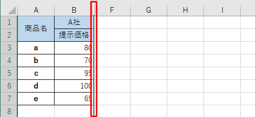 C～E列を非表示にします