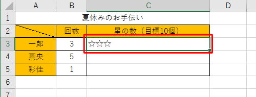 「C3」セルに、指定した文字列「☆」が繰り返し表示されます