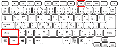 「Ctrl」キーと「Shift」キーを押しながら「F9」キーを押します