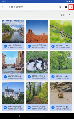 ファイルがすべて選択されたことを確認し、「アイコン」をタップします