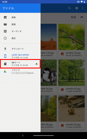 表示された一覧から、「SDカード」をタップします