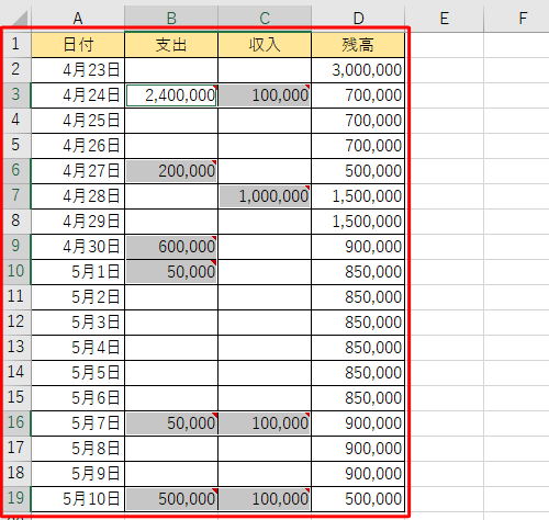 コメントが挿入されたセルが選択された状態になります