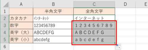 全角文字に変換するセルが複数ある場合は、セルの内容をコピーします