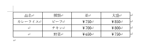 文書中に表を作成します