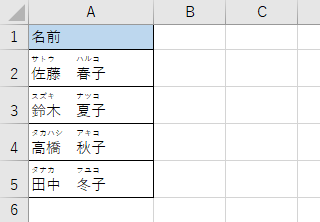 ふりがな機能で表示